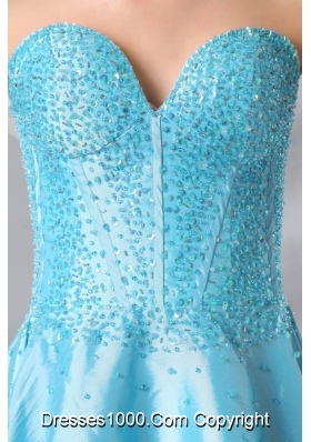 Princess Light Blue Sweetheart Mini-length Beading Prom Party Dress