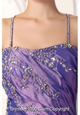 Purple Column Spaghetti Straps Prom Dresses with Beading and Layers