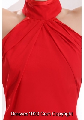 High End Red Halter Top Prom dress by Chiffon Fabric and Chapel Train