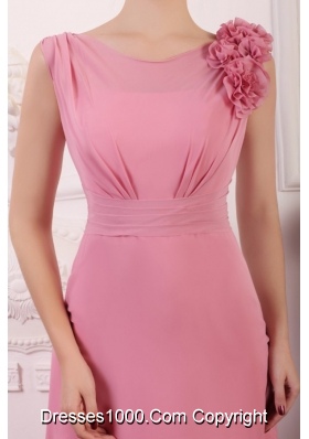 Elegant Rose Pink Empire Flowers V-neck Prom Gowns with Brush Train