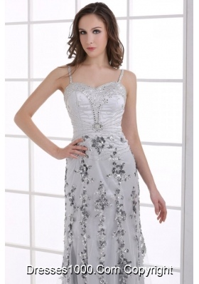 Fitted Silver Column Beading and Appliques Prom Evening Dress