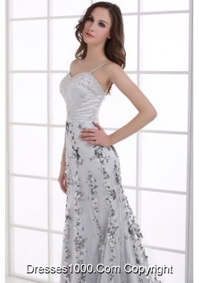 Fitted Silver Column Beading and Appliques Prom Evening Dress