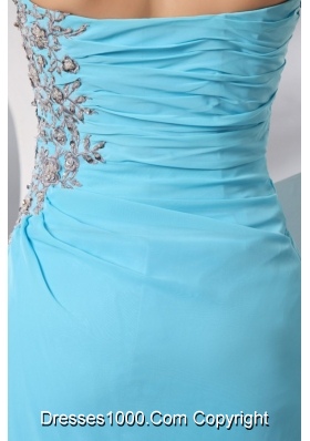 Sequins and Appliques Aqua Blue High Slit Chiffon Prom Holiday Dress