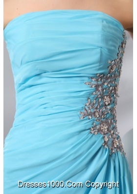 Sequins and Appliques Aqua Blue High Slit Chiffon Prom Holiday Dress