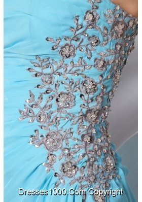 Sequins and Appliques Aqua Blue High Slit Chiffon Prom Holiday Dress