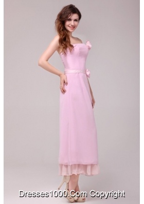 Strapless Ankle-length Prom Dress with Handle Flowers for Lady