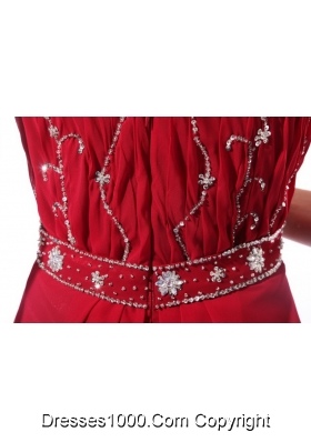 Strapless Beaded Decorate Floor-length Wine Red Prom Pageant Dress