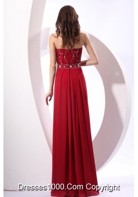 Strapless Beaded Decorate Floor-length Wine Red Prom Pageant Dress