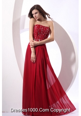 Strapless Beaded Decorate Floor-length Wine Red Prom Pageant Dress