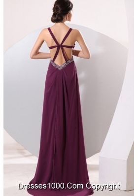 Fashion Straps High Slit Chiffon Prom Formal Dress with Sweep Train