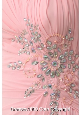 Beaded Appliques Decorated Chiffon Prom Dress in Pink for Girls