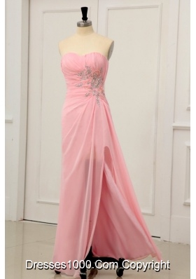 Beaded Appliques Decorated Chiffon Prom Dress in Pink for Girls