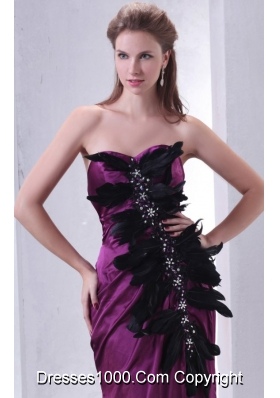 Beading and Feathers Sheath Sweetheart Purple Taffeta Prom Dresses