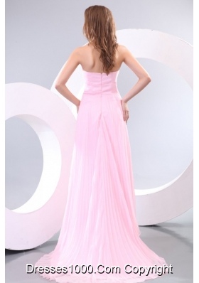 Cute Baby Pink Empire Chiffon Prom Dress with Sweep Train for Lady