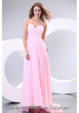 Cute Baby Pink Empire Chiffon Prom Dress with Sweep Train for Lady