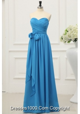 Discount Teal Empire Chiffon Ruche and Bowknot Prom Dress