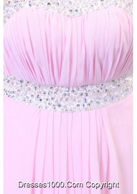 Elegant Prom Dress by Pink Chiffon Fabric with Beading Decoration and Train