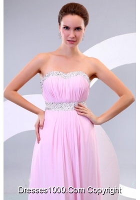 Elegant Prom Dress by Pink Chiffon Fabric with Beading Decoration and Train