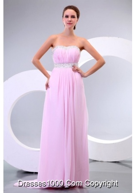 Elegant Prom Dress by Pink Chiffon Fabric with Beading Decoration and Train