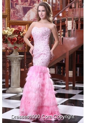 Pink Mermaid Beading and Layers Sweep Train Prom Pageant Dress