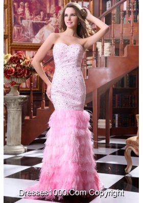 Pink Mermaid Beading and Layers Sweep Train Prom Pageant Dress