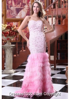 Pink Mermaid Beading and Layers Sweep Train Prom Pageant Dress