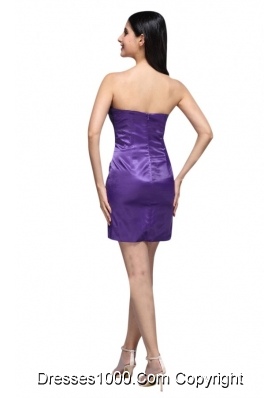 Fitted Purple Sweetheart Mini-length Beaded Decorate Cocktail Dress