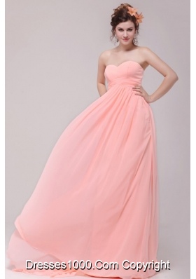 Empire Sweetheart Chiffon Prom Gown Dresses in Baby Pink with Train