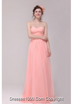 Empire Sweetheart Chiffon Prom Gown Dresses in Baby Pink with Train