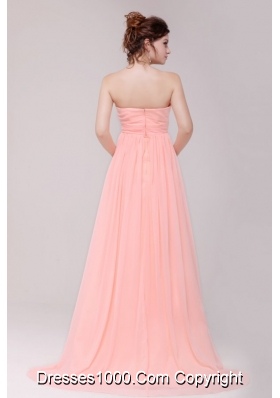 Empire Sweetheart Chiffon Prom Gown Dresses in Baby Pink with Train