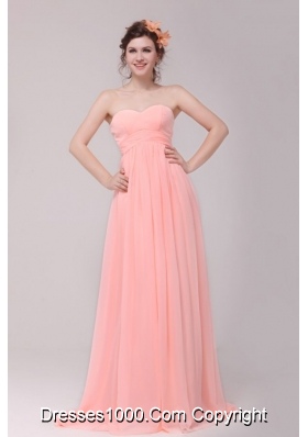 Empire Sweetheart Chiffon Prom Gown Dresses in Baby Pink with Train