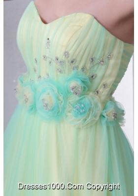 Chic Yellow Green Princess Handle Flowers Organza Prom Gown Dress