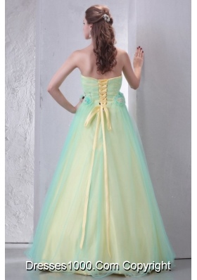 Chic Yellow Green Princess Handle Flowers Organza Prom Gown Dress