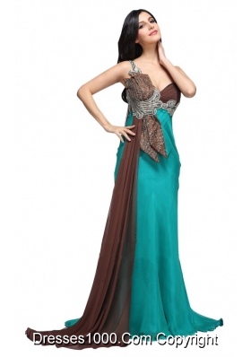 Spaghetti Strap Beading and Ruche Watteau Train Prom Evening Dress