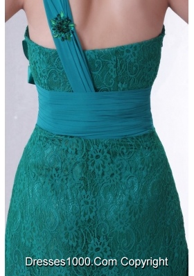 Turquoise Empire One Shoulder Lace with Bowknot Prom Formal Dress