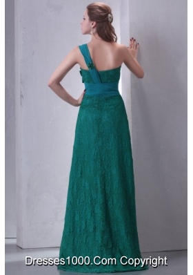 Turquoise Empire One Shoulder Lace with Bowknot Prom Formal Dress