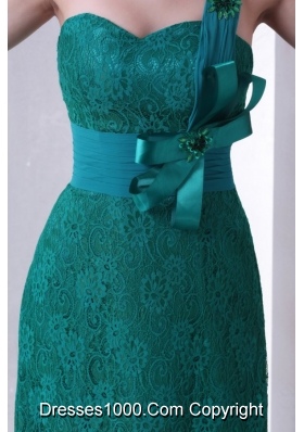 Turquoise Empire One Shoulder Lace with Bowknot Prom Formal Dress