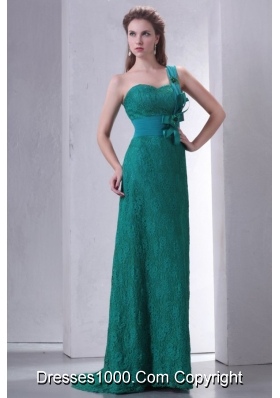 Turquoise Empire One Shoulder Lace with Bowknot Prom Formal Dress