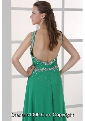 Turquoise Empire Straps Beading Floor-length Prom Homecoming Dress