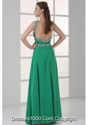 Turquoise Empire Straps Beading Floor-length Prom Homecoming Dress