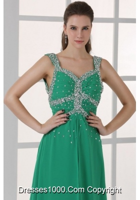 Turquoise Empire Straps Beading Floor-length Prom Homecoming Dress