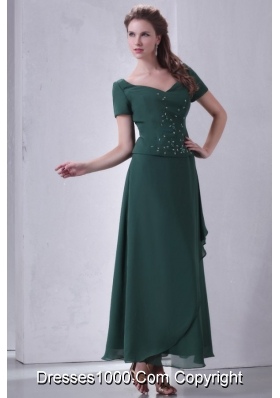 Sassy Short Sleeves Ankle-length Teal Chiffon Prom Mother Dress