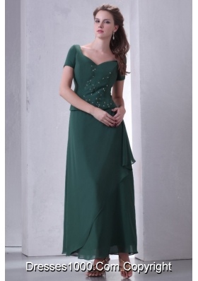 Sassy Short Sleeves Ankle-length Teal Chiffon Prom Mother Dress