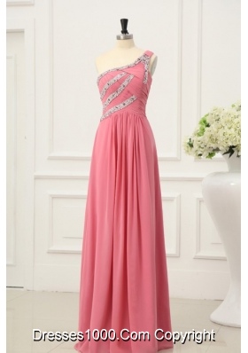 New Style One Shoulder Watermelon Red Prom Dress with Beading