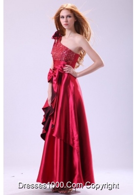 Ruffles Sequins and Bowknot One Shoulder Long Prom Dress for Ladies