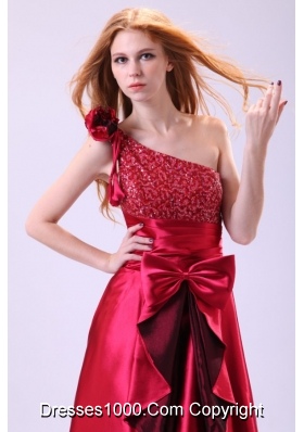 Ruffles Sequins and Bowknot One Shoulder Long Prom Dress for Ladies