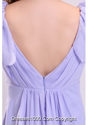 Simple Empire Cap Sleeves Lavender Ruching Short Prom party Dress