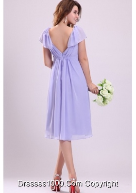 Simple Empire Cap Sleeves Lavender Ruching Short Prom party Dress