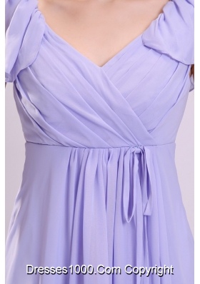 Simple Empire Cap Sleeves Lavender Ruching Short Prom party Dress