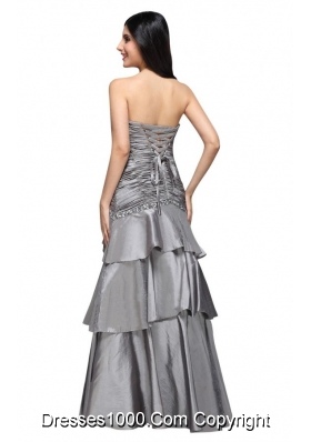 Gray Sweetheart Appliques and Ruche Ruffled Layers Prom Dress